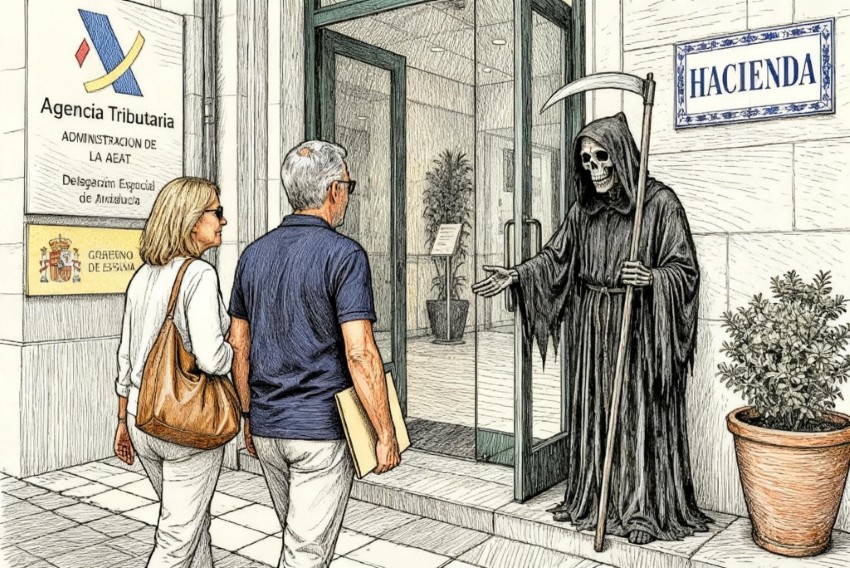 Residents on their way into the hacienda to sort out their taxes